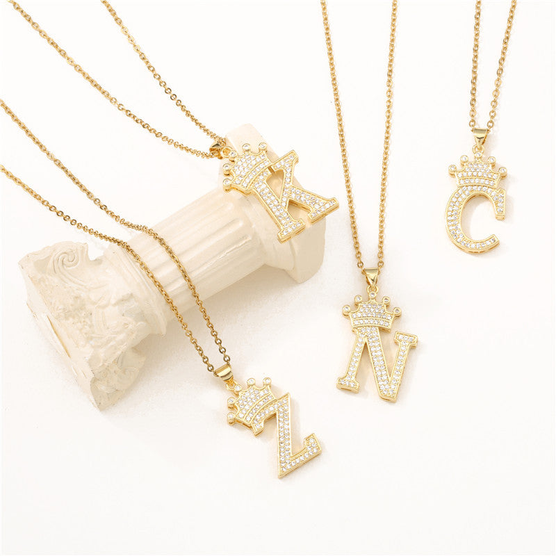 Wholesale Gold Plated Zirconia Letter Copper Necklace